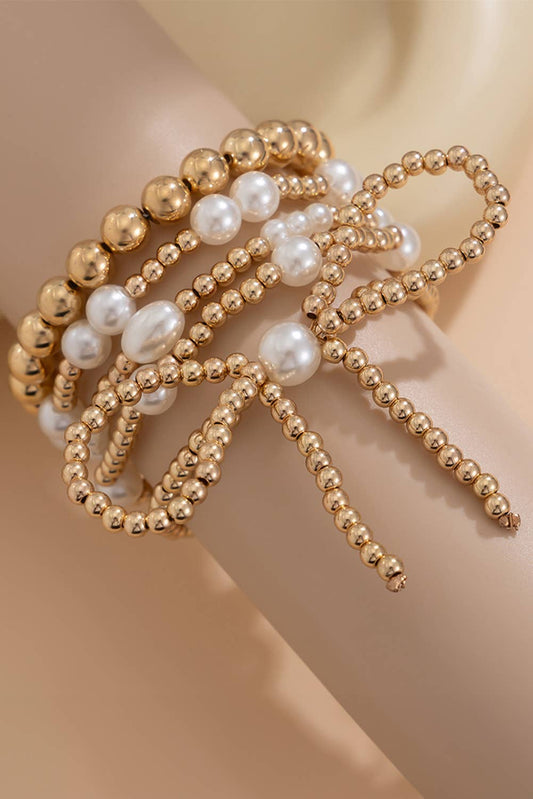 Valentine Bow Knot Pearl Beaded Bracelet Set