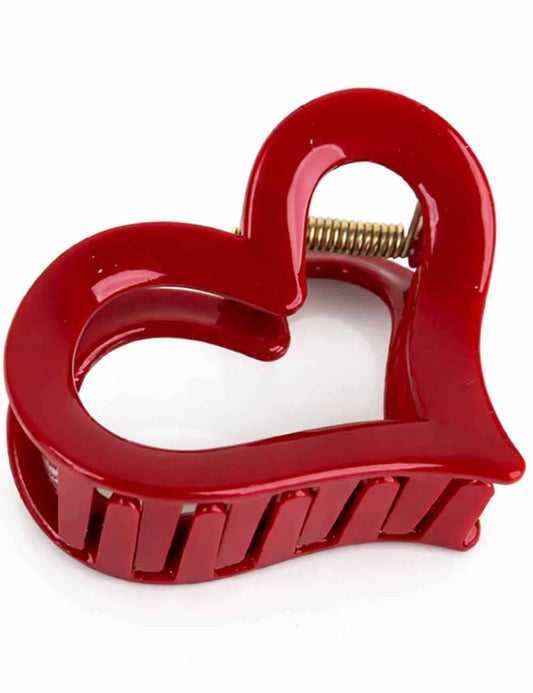 Ladies Valentine's Heart Acrylic Mini Hair Claw Clip: Burgundy / One Size