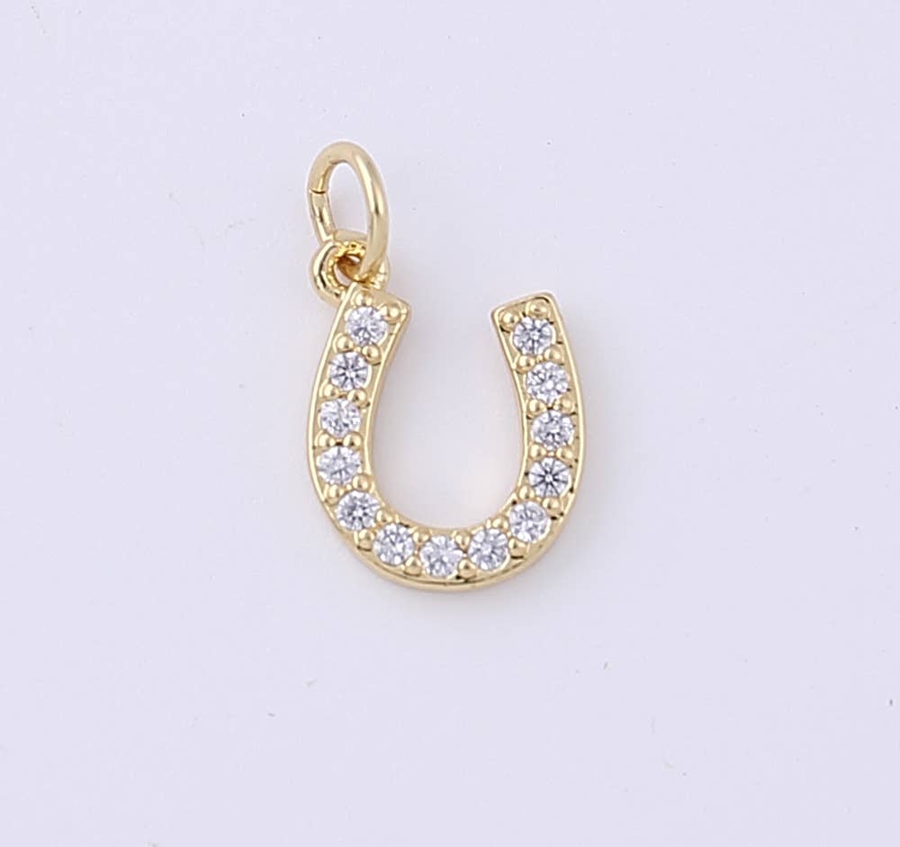 Gold Filled Horseshoe Charm Pendant CZ Micro Pave, CP1314