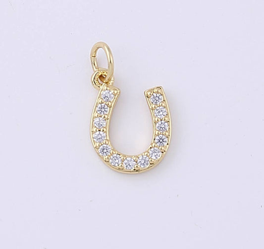 Gold Filled Horseshoe Charm Pendant CZ Micro Pave, CP1314