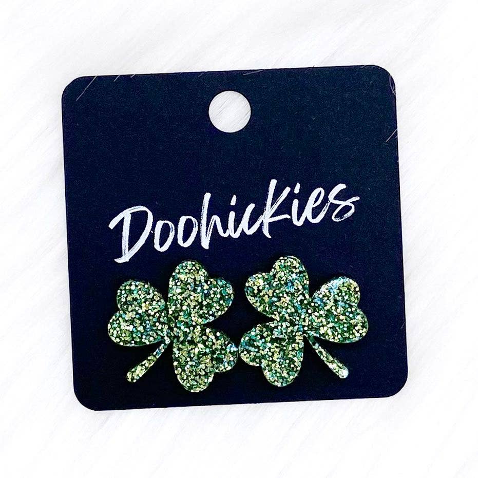 21mm Statement Shamrock Studs -St. Paddy Acrylic Earrings: St. Paddy's Glitter