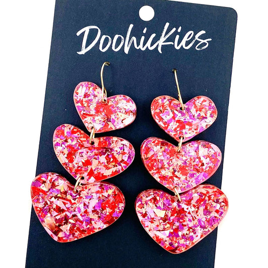 Valentine Party Glitter Waterfall Acrylic Hearts -Earrings