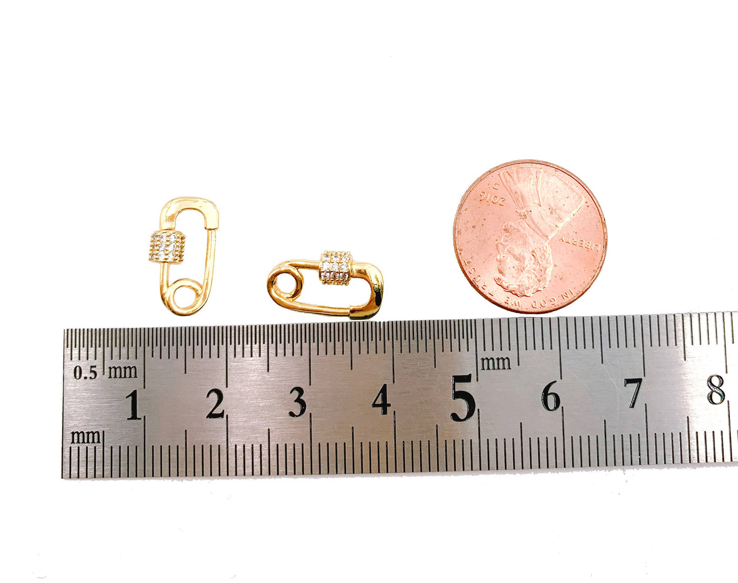 Mini Safety Pin CZ Micro Pave Carabiner Screw Clasp, CL421