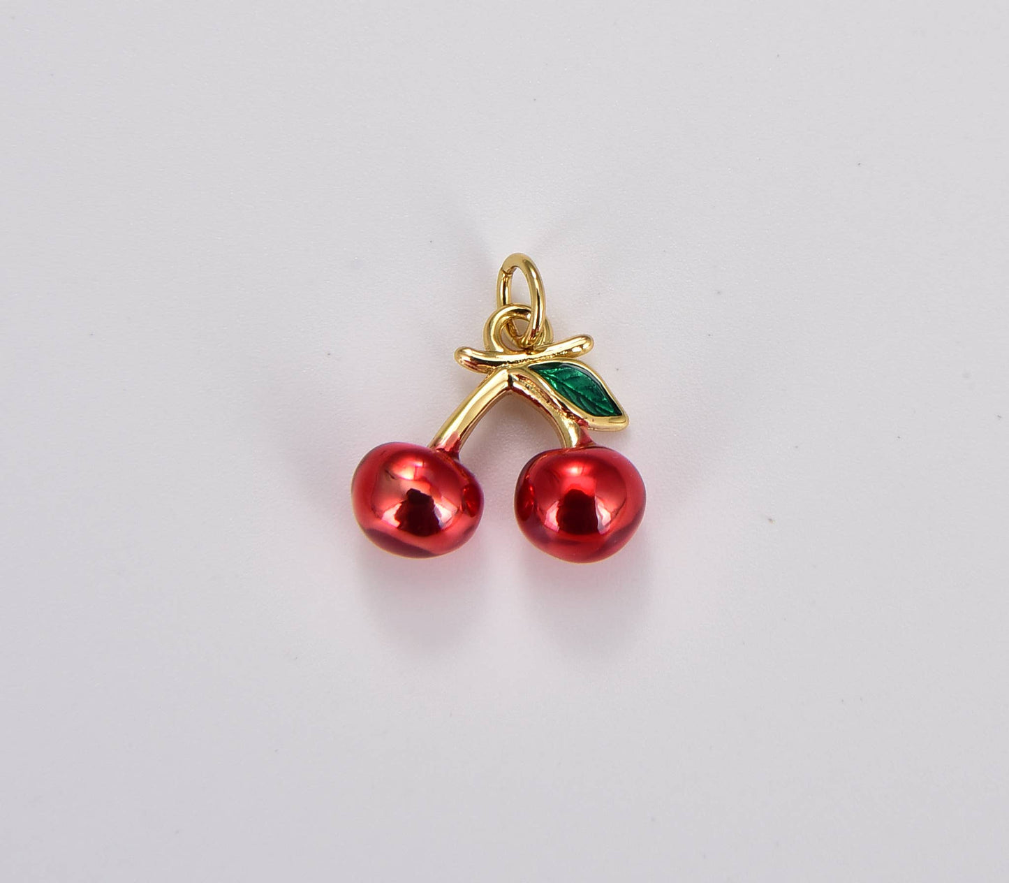 Gold Filled Red Enamel Cherry Fruit Charm Pendant, CP1751