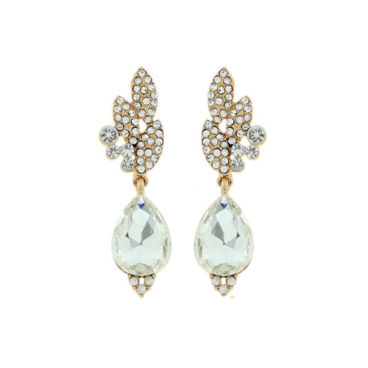 Rhinestone Cluster Teardrop Gem Evening Earrings: Gold Crystal eq312gcl