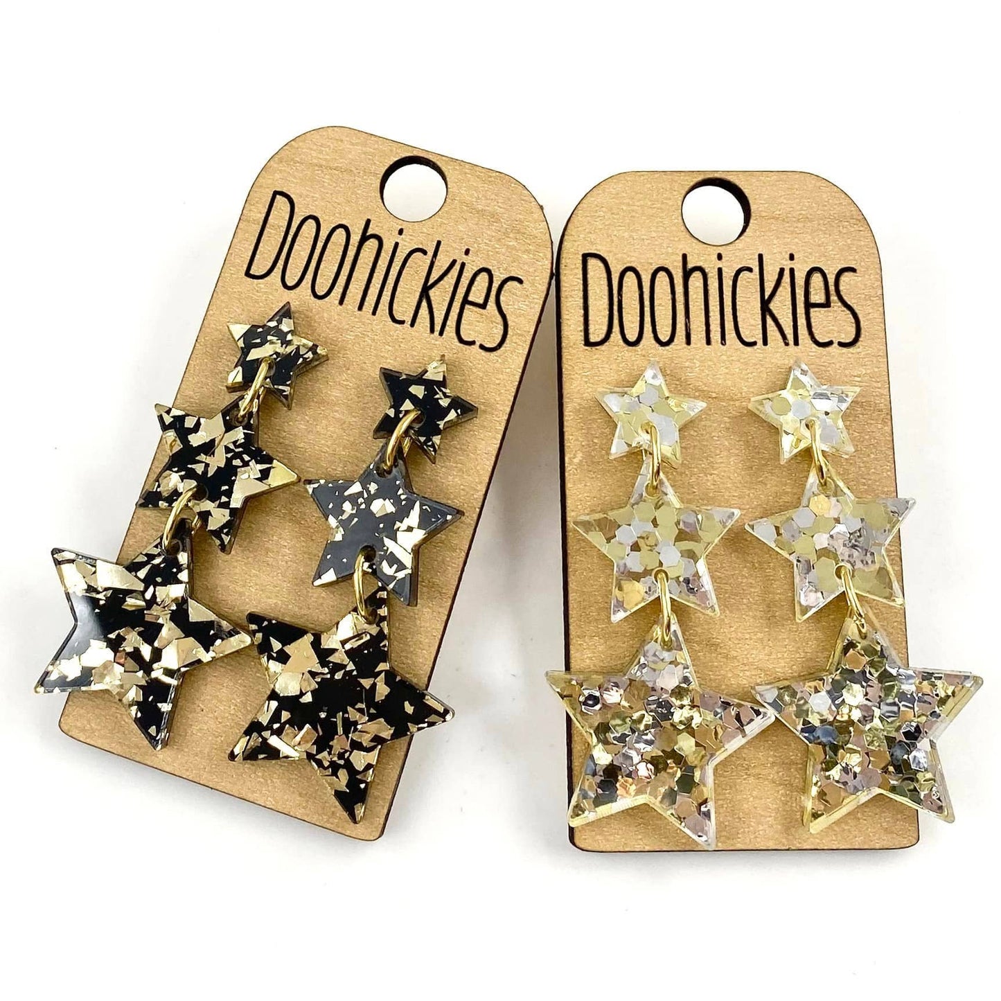 2.2" Star of the Show Waterfall Star Collection - New Years Acrylic Earrings: Black/Gold