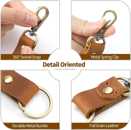 Genuine Leather Keychain, Small Keychain for Man and Women: Brown