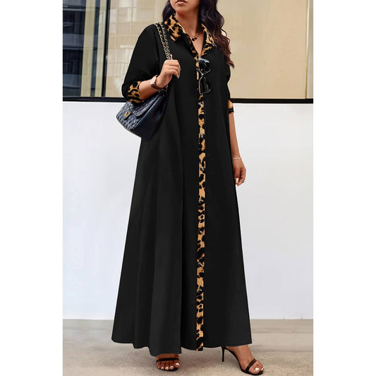 Lisa Plus Size Leopard Print Elegant Long Sleeve Dress
