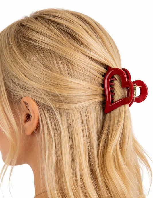 Ladies Valentine's Heart Acrylic Mini Hair Claw Clip: Burgundy / One Size