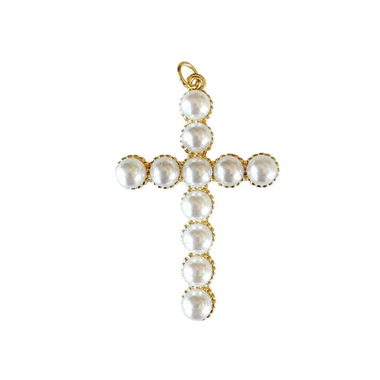 Pearl Cross Charm For Charm Necklace & Bracelet