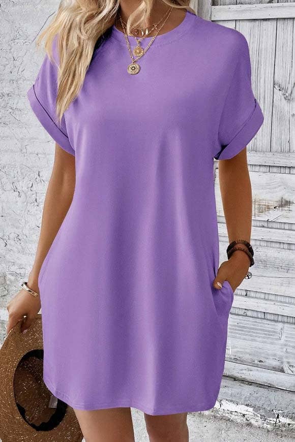 Weekend Casual T-Shirt Mini Dress: PURPLE / M