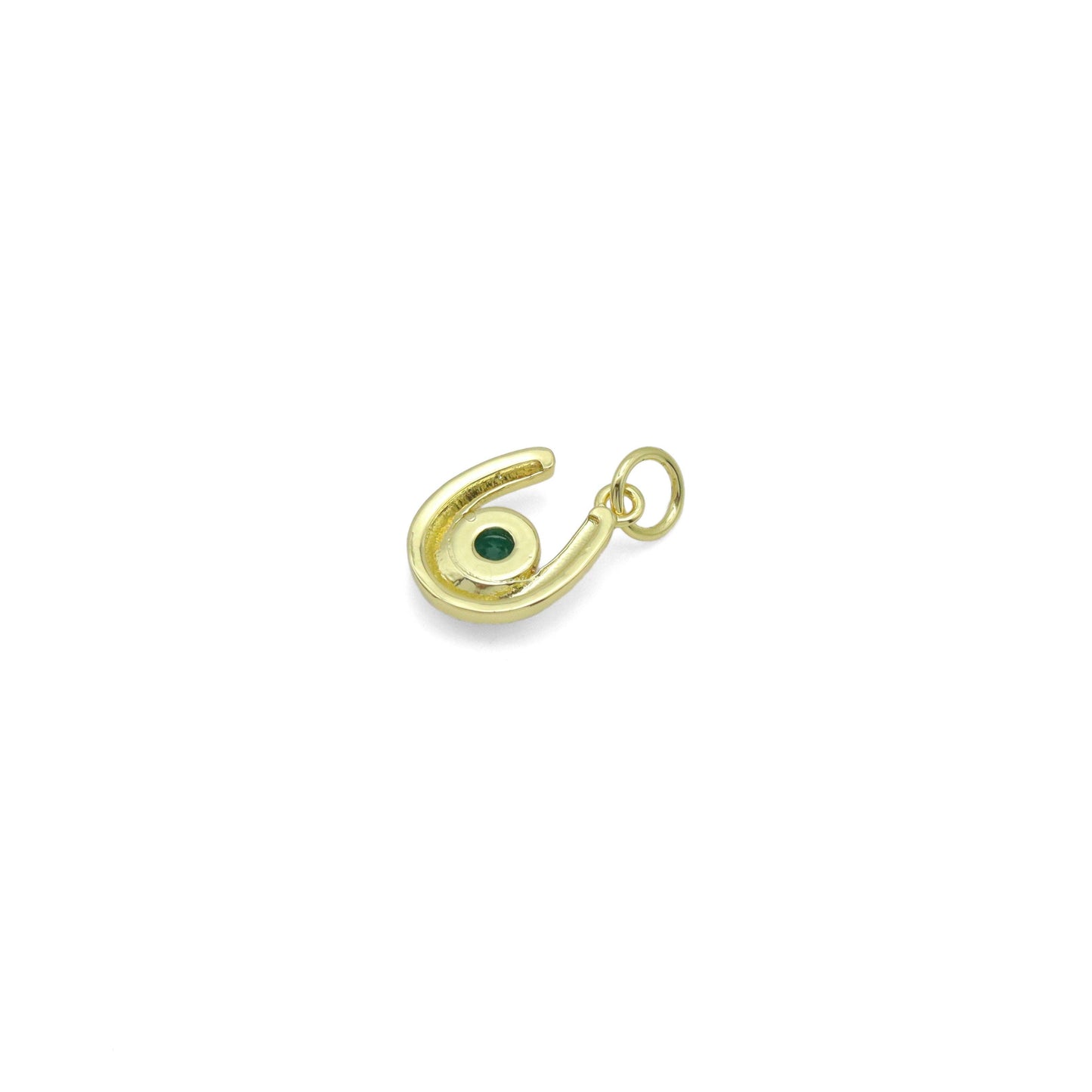 Green CZ Gold U Shape Charm Pendant, Sku#Y1026