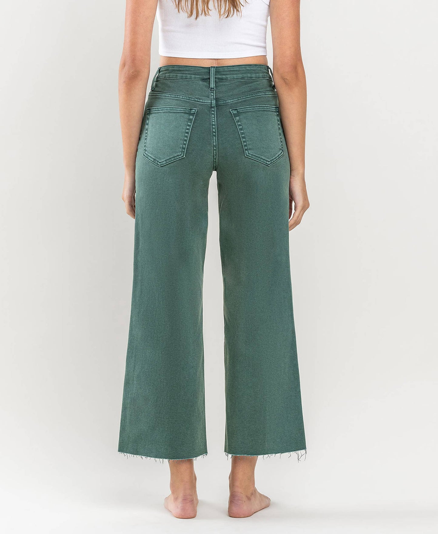 HIGH RISE CROP WIDE LEG JEANS the Leslie by vervet in MALLARD GREEN / 32