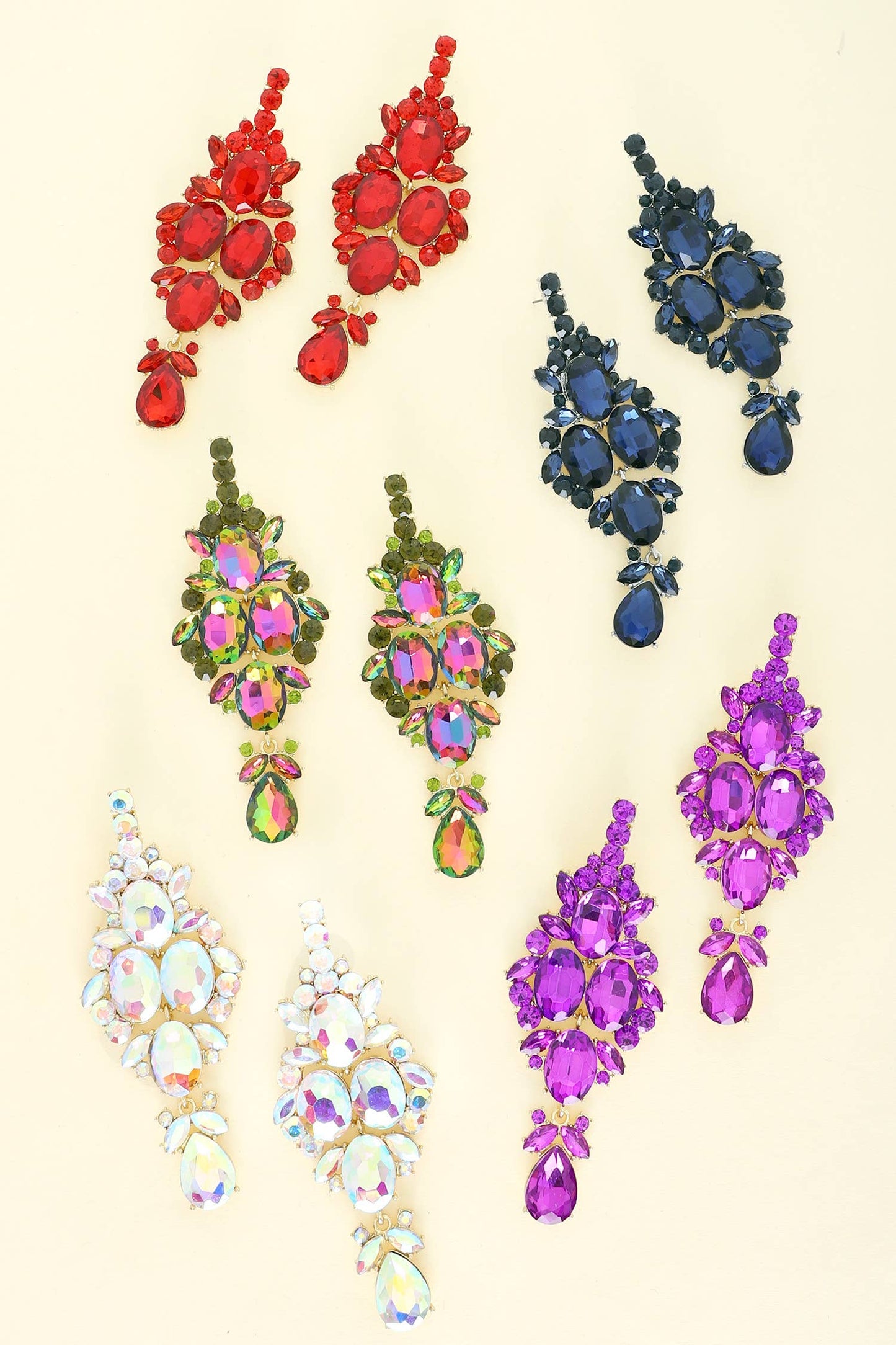 Crystal Gemstone Cluster Long Drop Earrings: Red ey12242grd