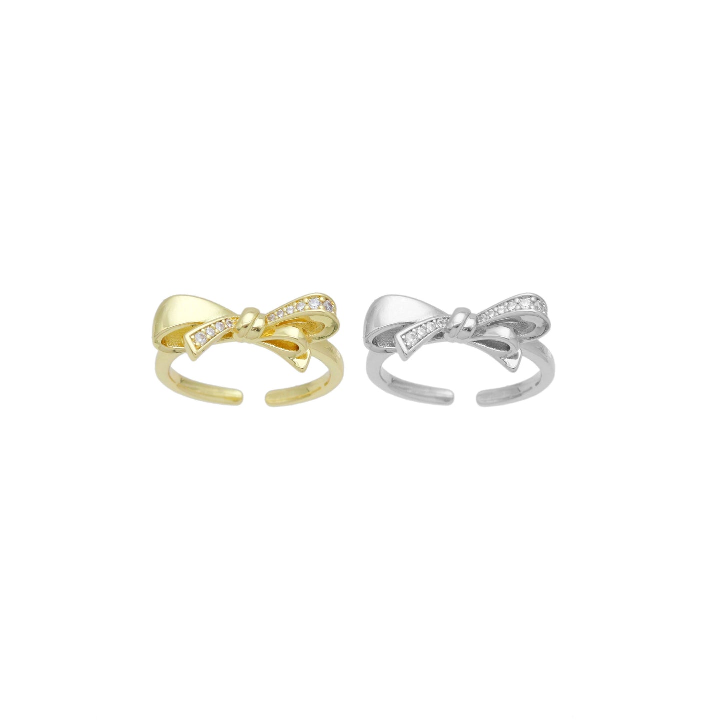 Gold Silver CZ Bow Adjustable Ring, Sku#A339: Gold