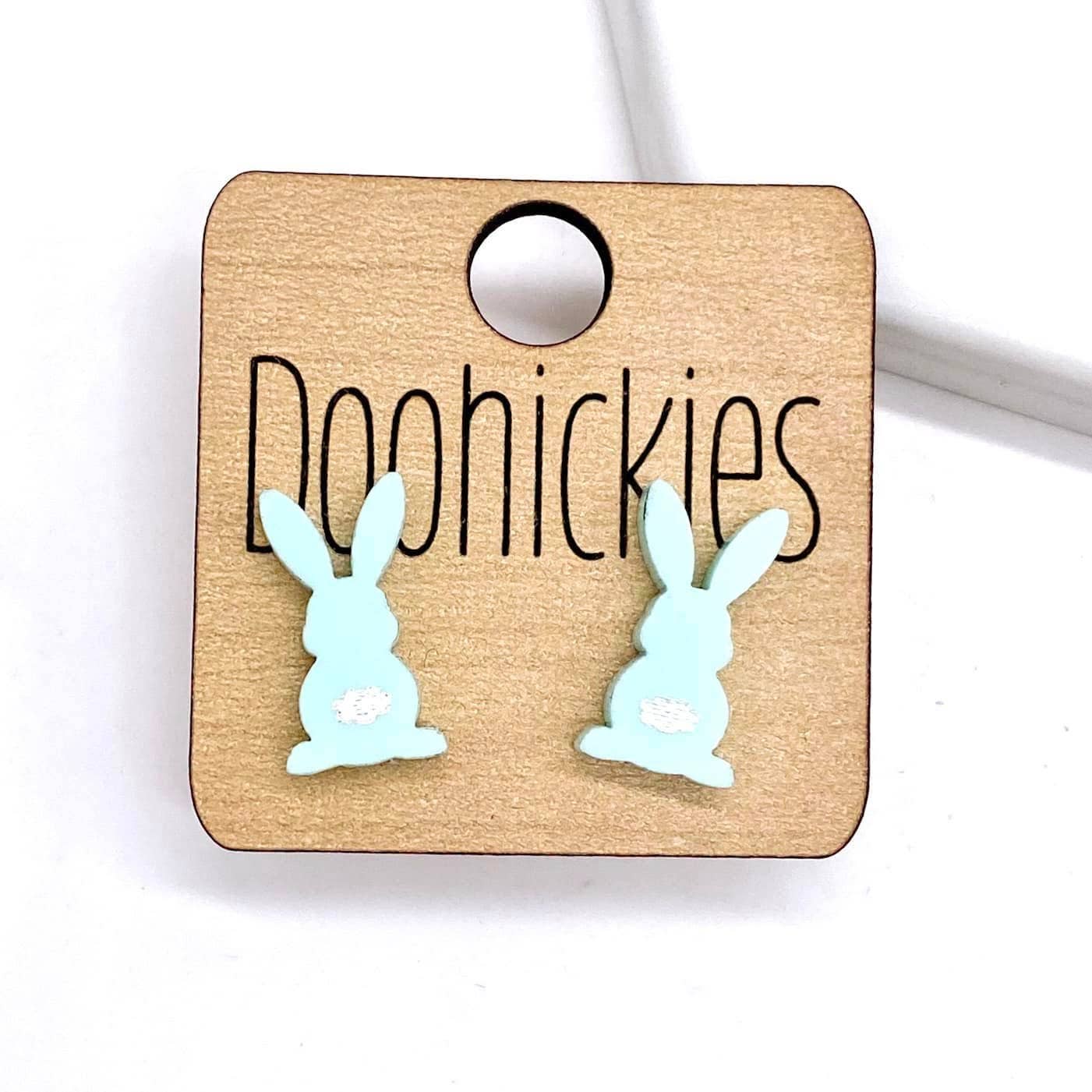 16mm Pastel Bunnies with White Tails Acrylic Studs - Easter Earrings: Mint