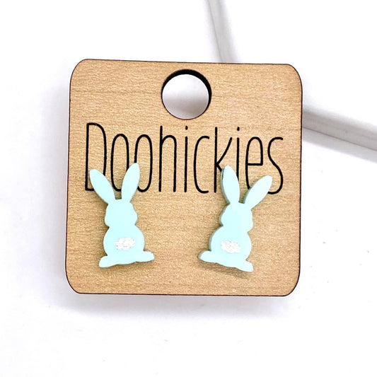 16mm Pastel Bunnies with White Tails Acrylic Studs - Easter Earrings: Mint