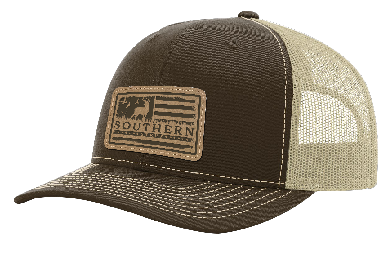 Deer Flag Patch Trucker Hat: Navy/ Charcoal