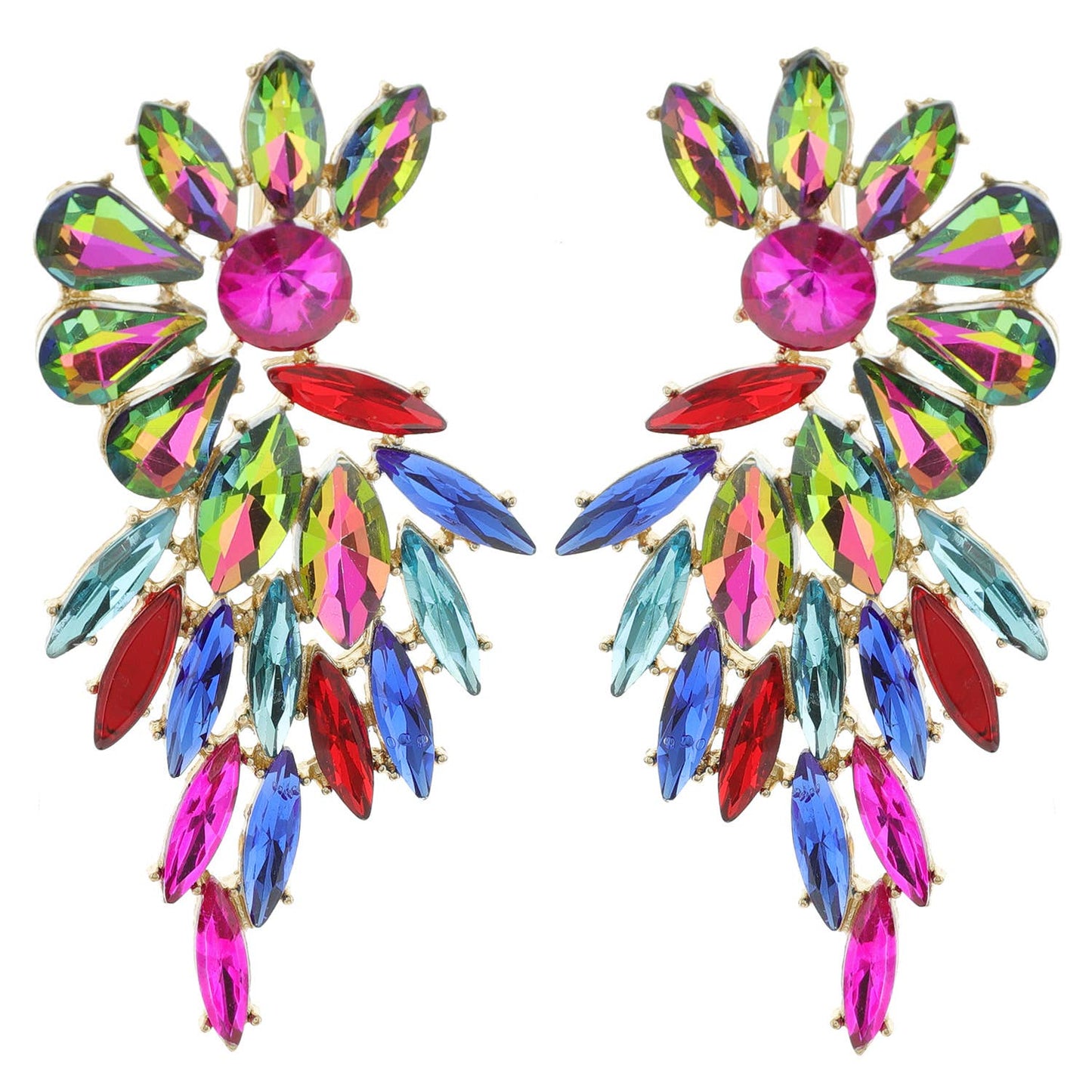 Rhinestone Crystal Petal Cluster Wings Drop Earrings: Fuchsia ey12110gfu