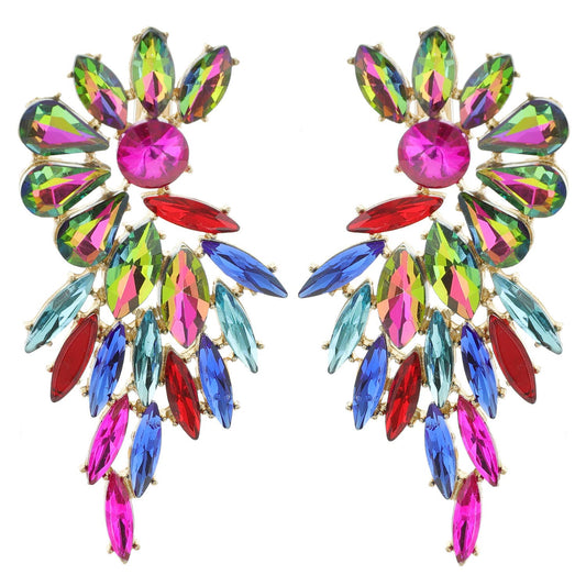 Rhinestone Crystal Petal Cluster Wings Drop Earrings: Multicolor ey12110gmu