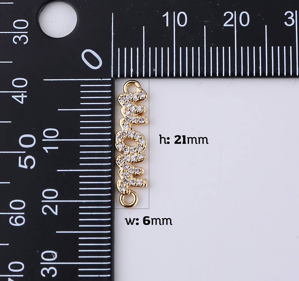 Micro Pave Mom Word Charm Connector in 18K Gold Filled CN394