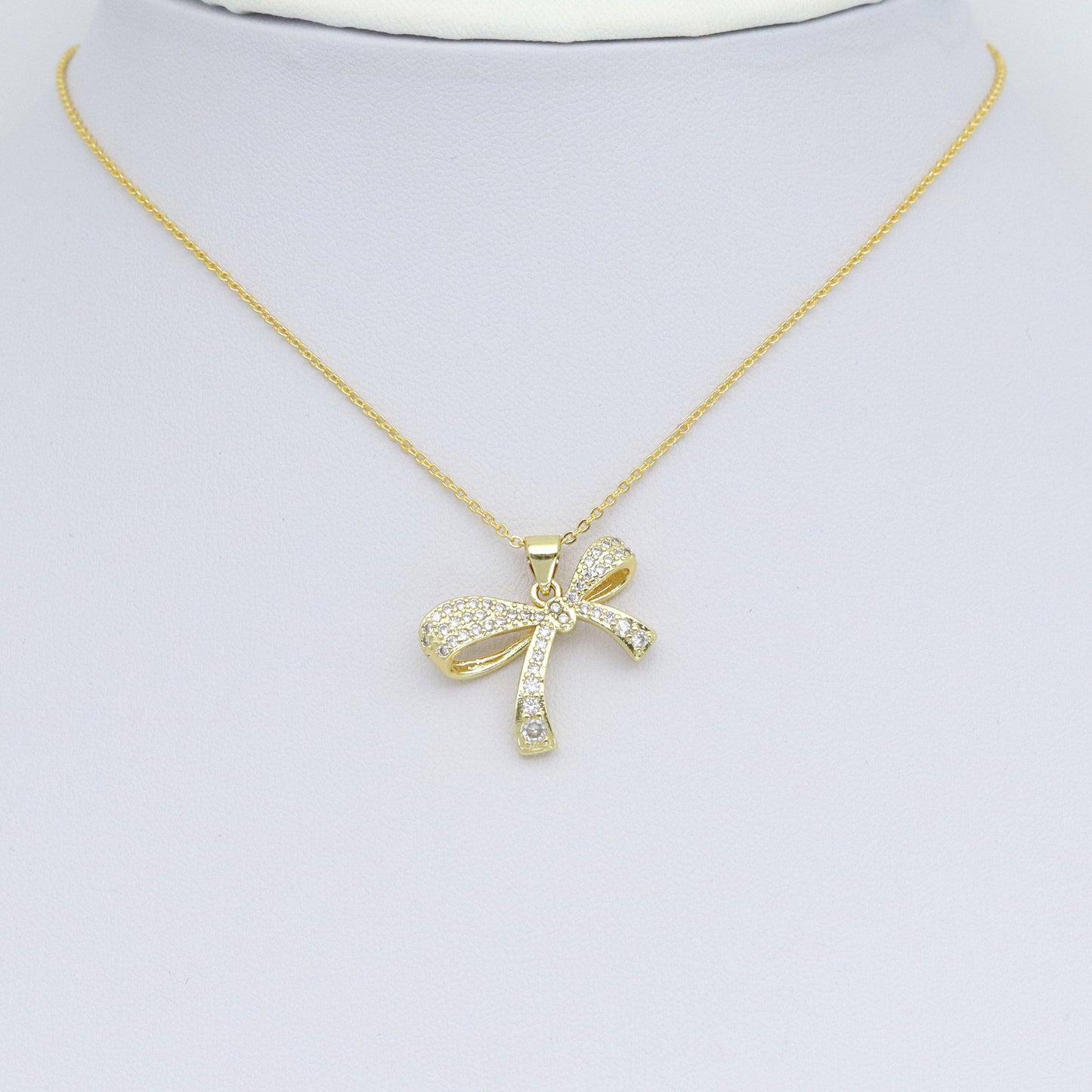 Gold Clear CZ Bowknot Charm Pendant, Sku#LK970