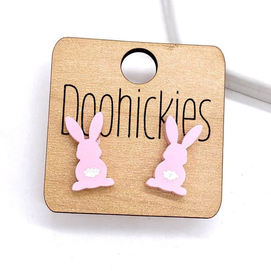 16mm Pastel Bunnies with White Tails Acrylic Studs - Easter Earrings: Pink