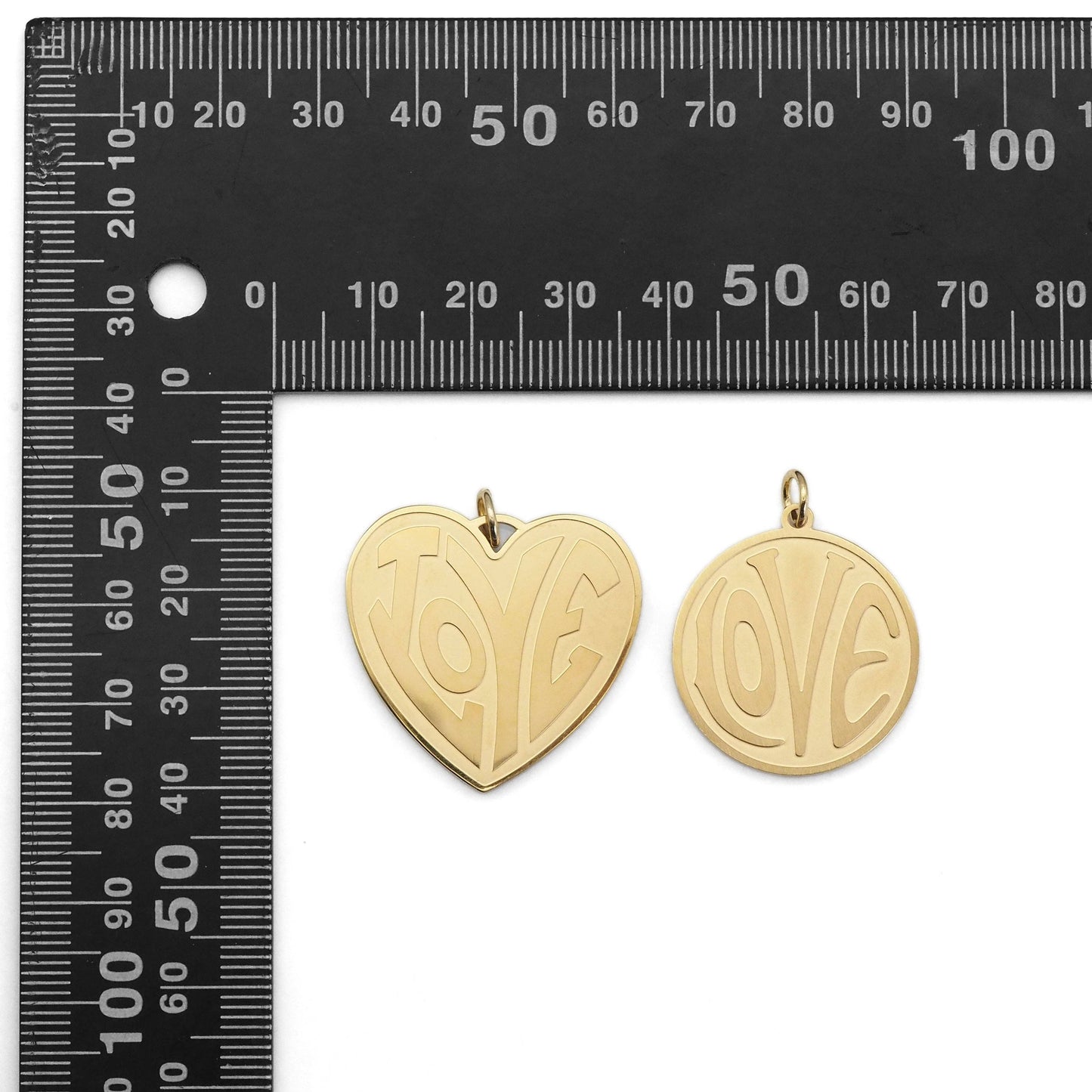 Matt Gold Silver Love Heart Round Coin Charm, Sku#LX260: Gold / Heart