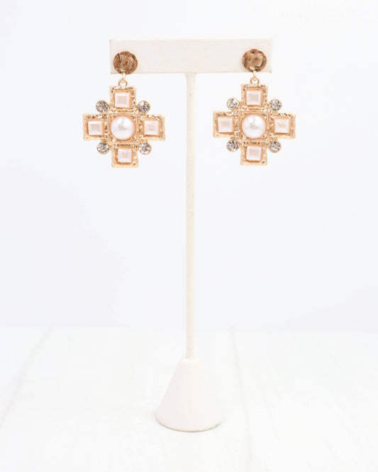 Anna K Pearl and Crystal Earring Worn Gold: Default