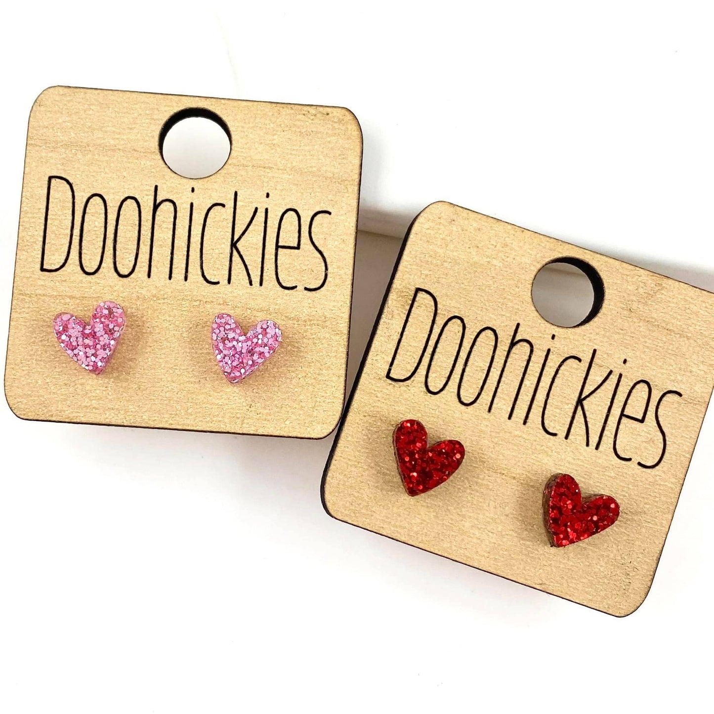 8mm Tiny Confetti Valentine Hearts - Valentines Earrings: Pink