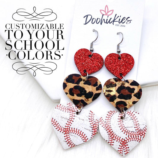 3" Custom Baseball Love Waterfall Drops -Sports Earrings: Green