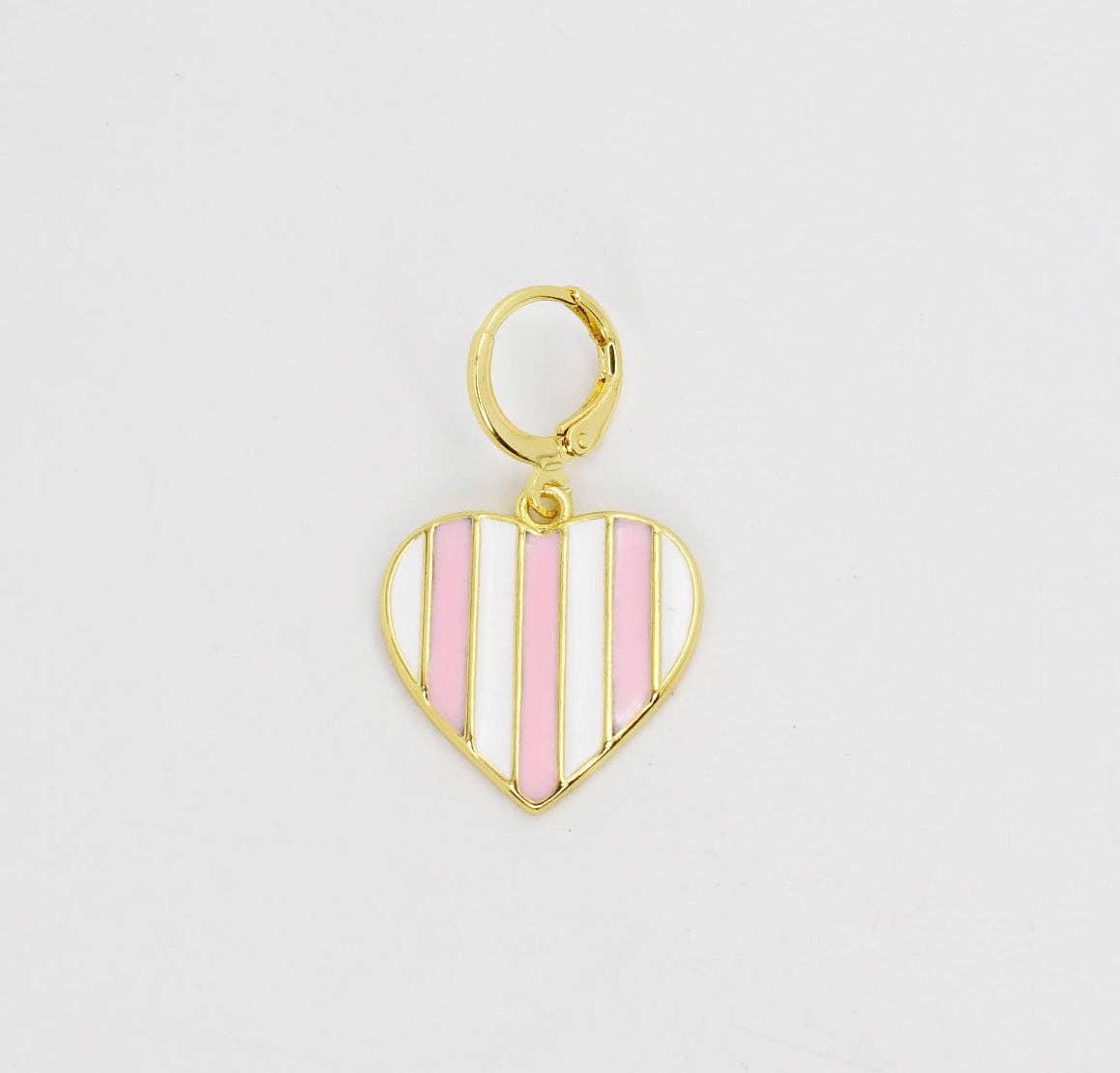 Pink Stripes Heart Charm