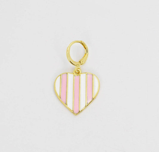 Pink Stripes Heart Charm