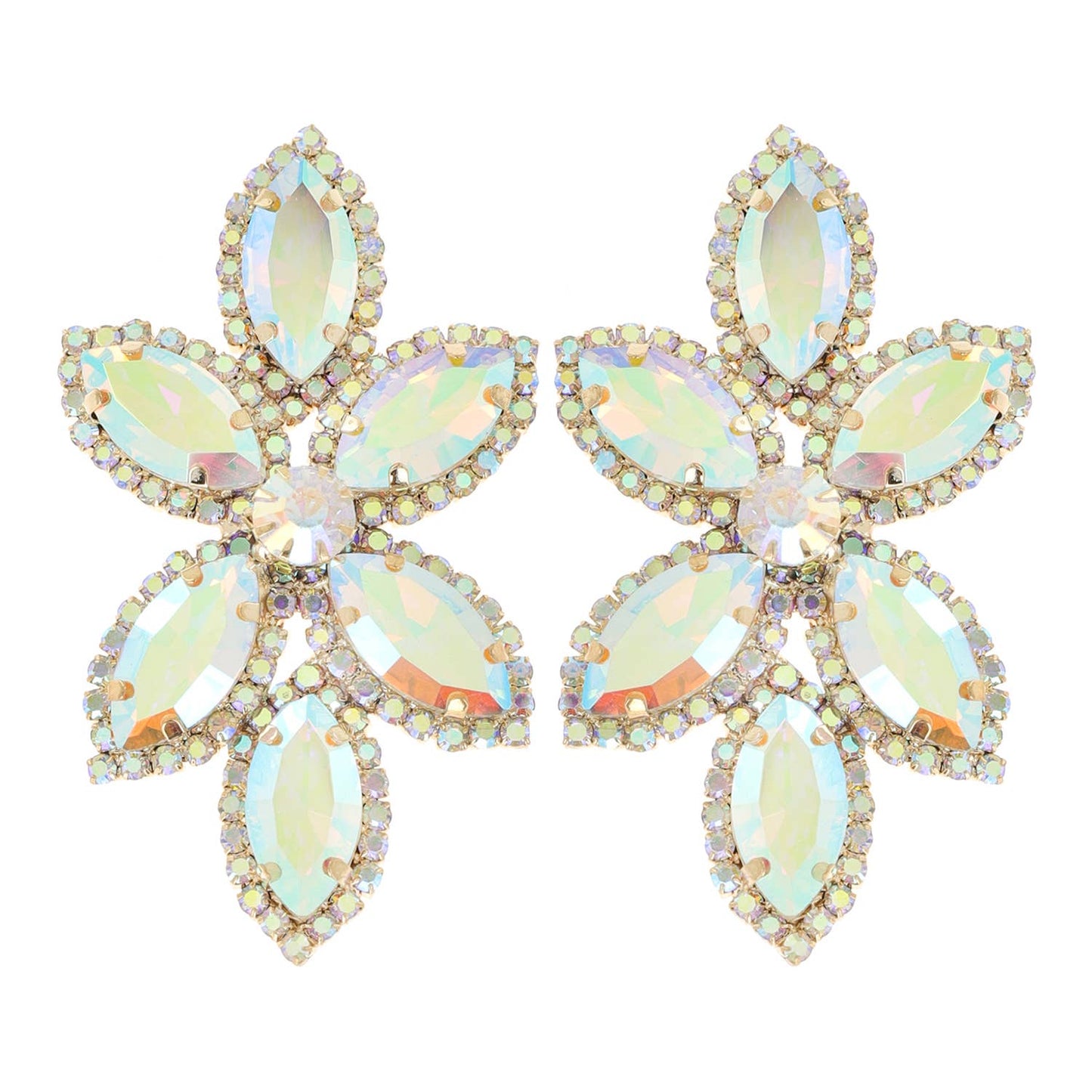 Marquise Rhinestone Crystal Pave Cluster Flower Earrings: Gold Iridescent ey12104gab