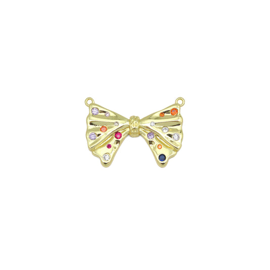 Colorful CZ Gold Bow knot connector Charm Pendant, Sku#LK1082