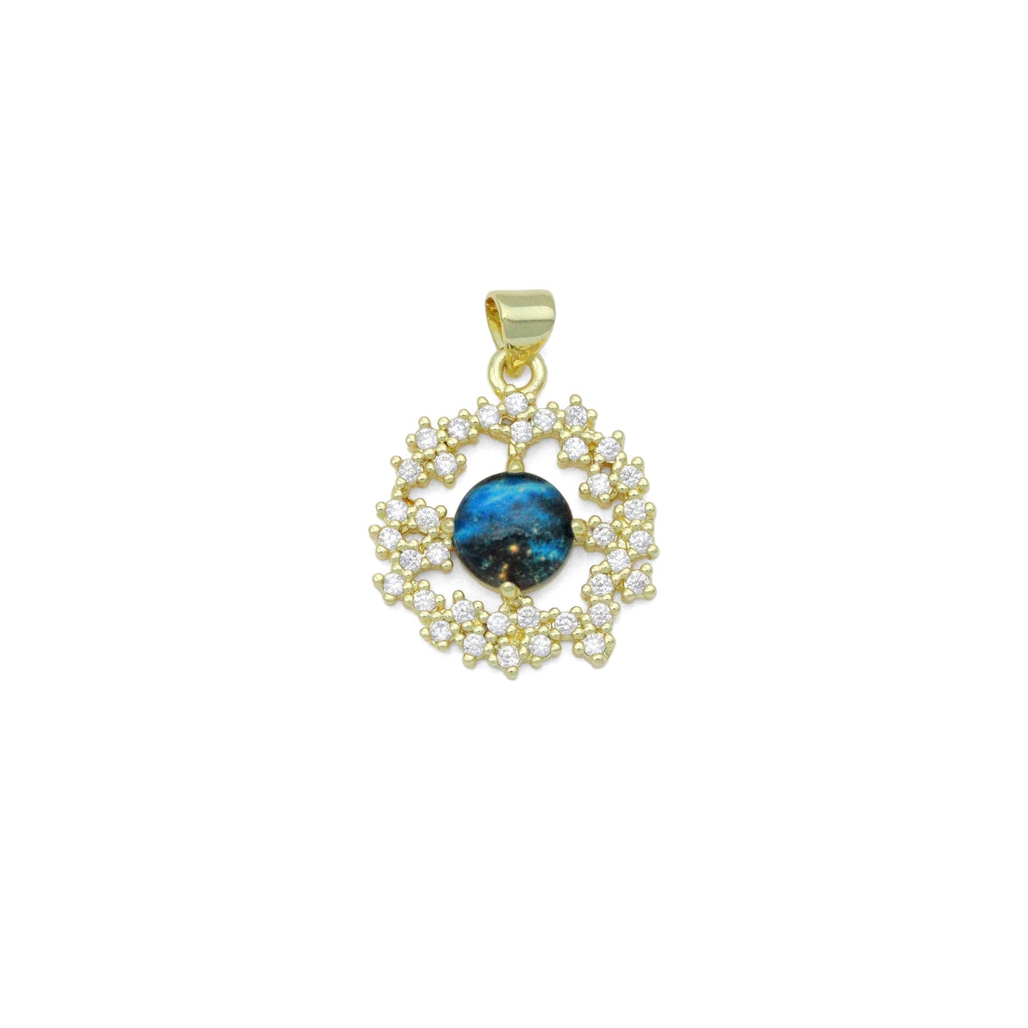 Blue Planet Stone Gold Round Garland Charm Pendant, Sku#LD680