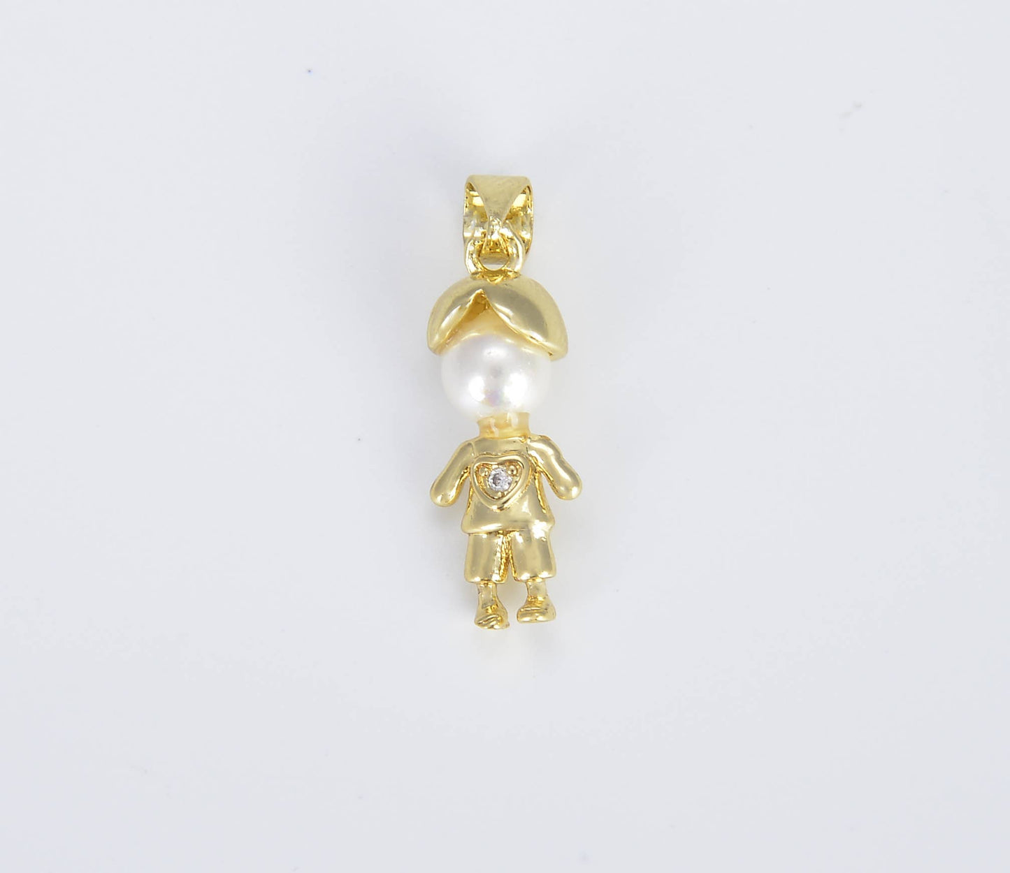 Dainty Boy  Charm with Pearl Pendant, Mother's Gift: Boy