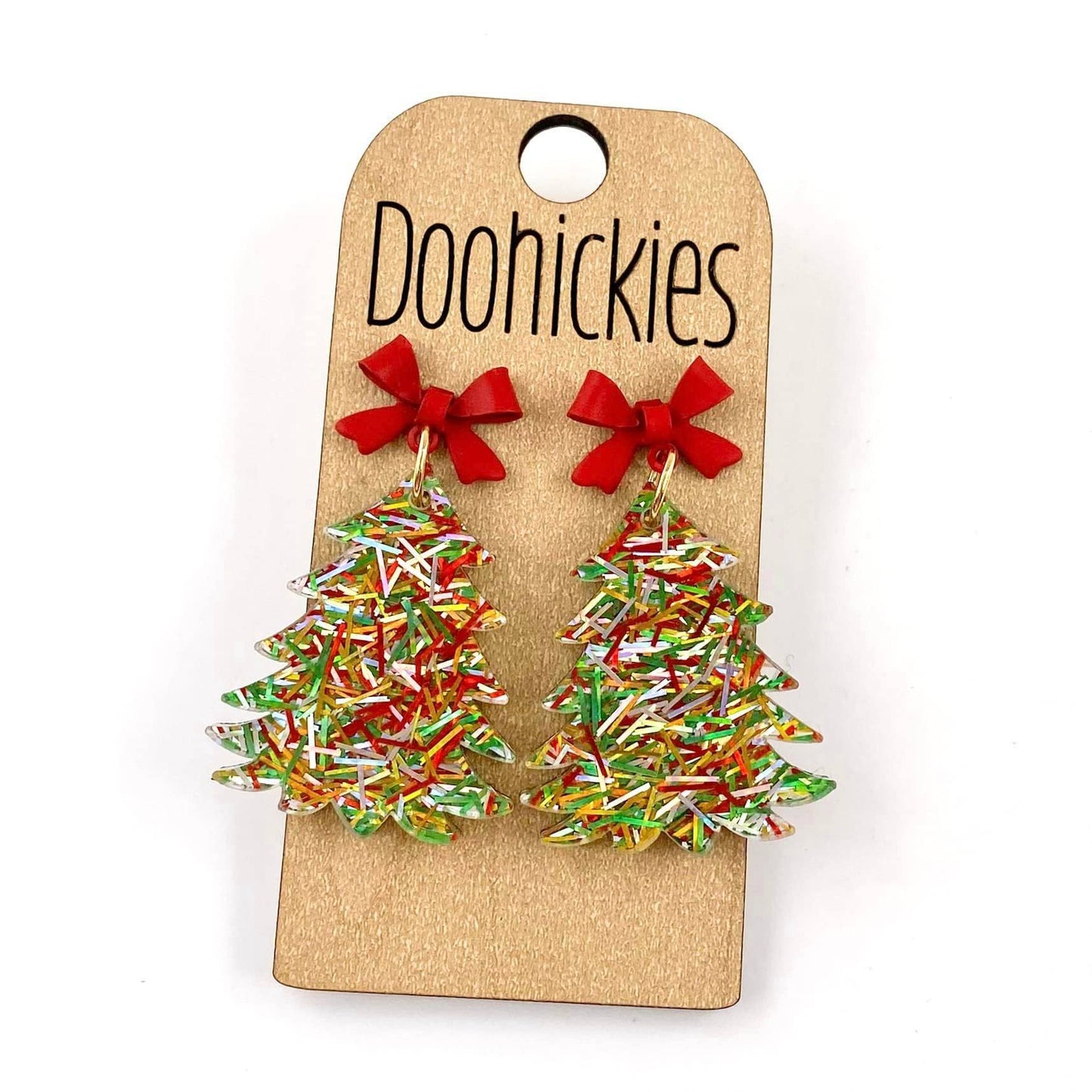 2" Festive Trees - Christmas Acrylic Earrings: Gold Confetti