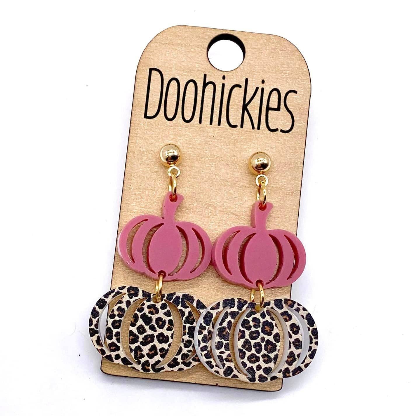 Fall Double Leopard Pumpkin Dangles - Fall Acrylic Earrings: Orange