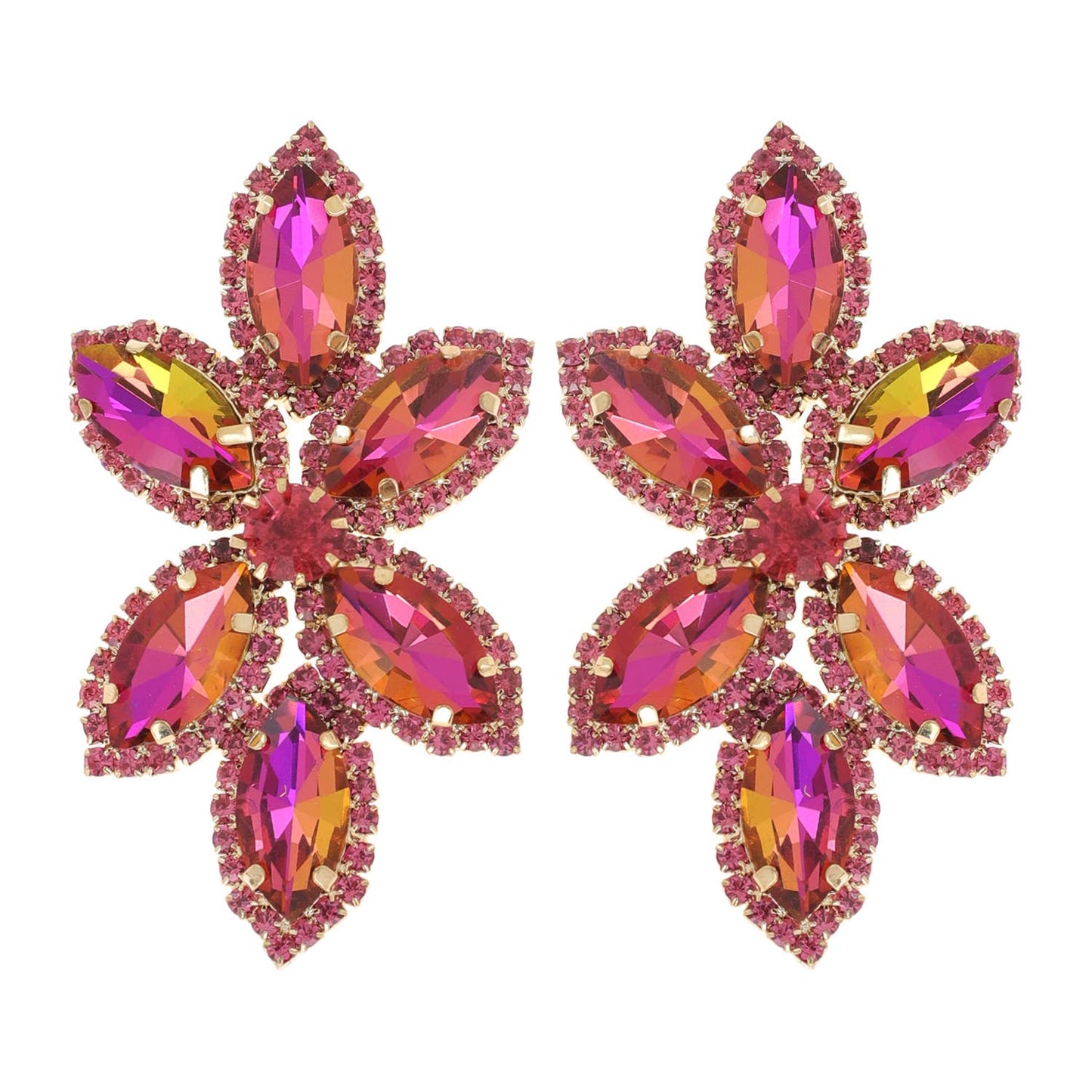 Marquise Rhinestone Crystal Pave Cluster Flower Earrings: Gold Iridescent ey12104gab