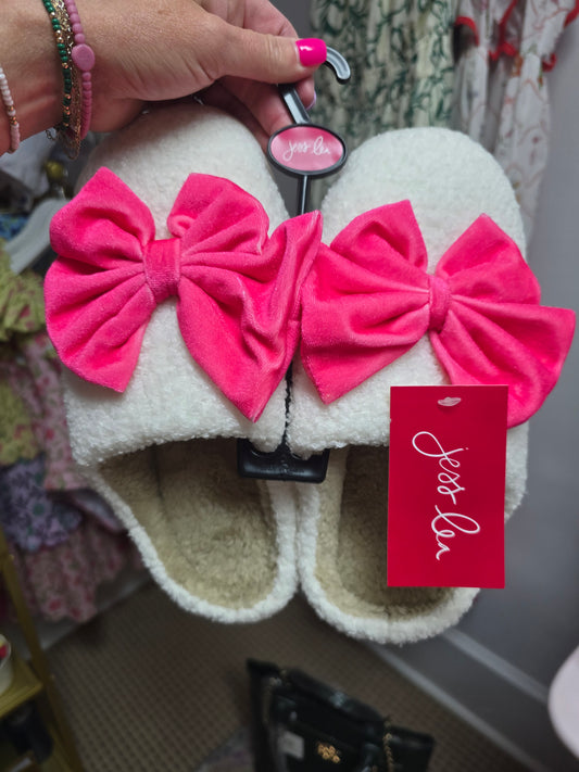 Hot pink bow slippers