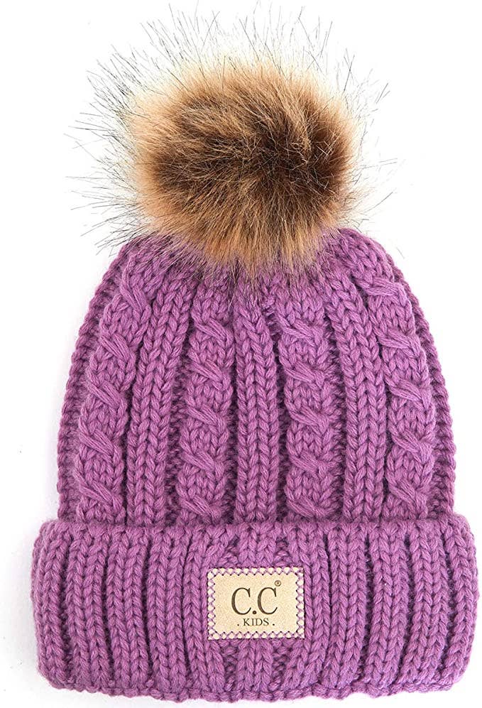 Kids Faux Fur Single Pom Beanie (Lavender)