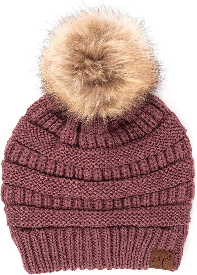 C.C Faux Fur Pom Beanie - Coco Berry