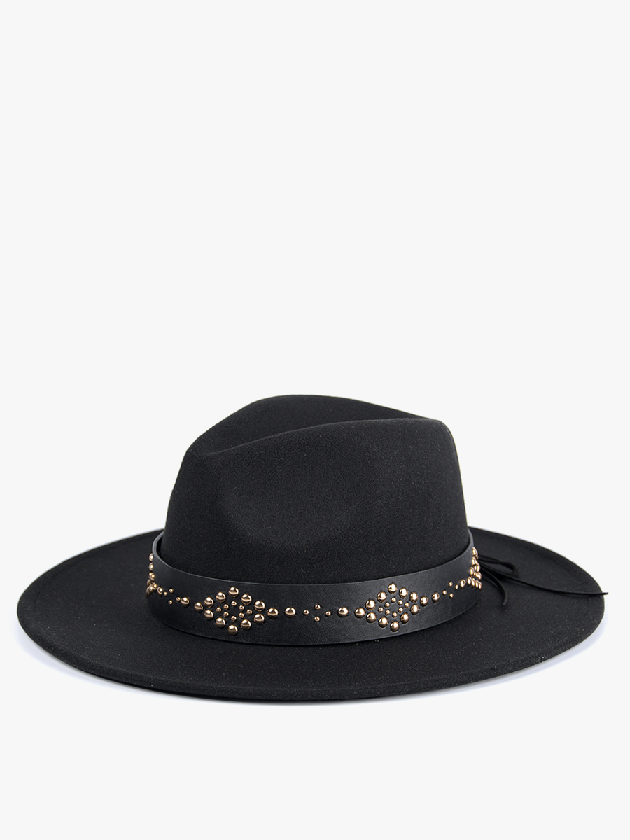 Glinda Grommet Trim Wide Brim Fedora: Black