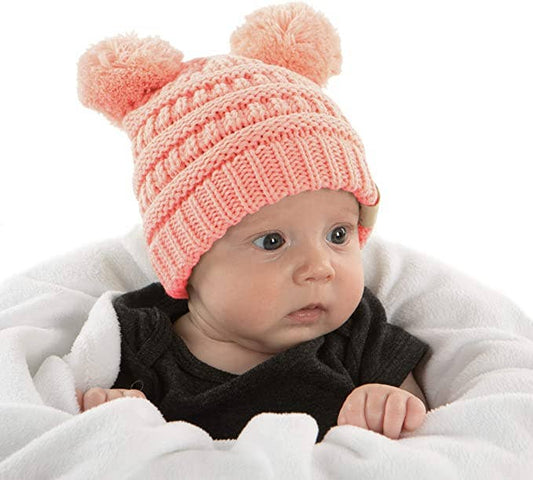 Infant Double Pom Beanie (Peach)