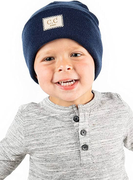 Kids Suede Patch Beanie (Navy)