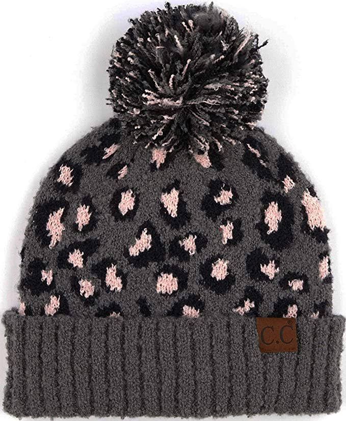 String Pom Beanie (Leopard Grey)