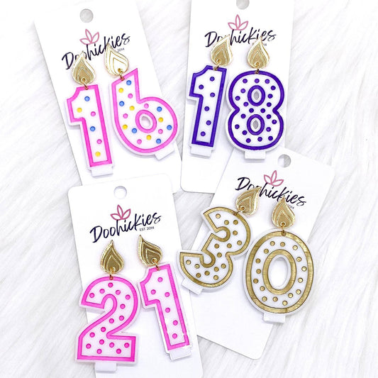 2" Traditional Candle Acrylics -Birthday Earrings: Pink / 21