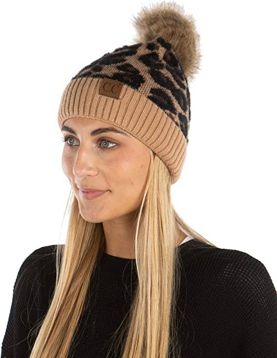 C.C Leopard Faux fur Beanie - Latte