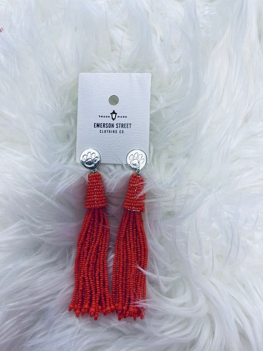 Silver Clemson, Orange Bead Tassels